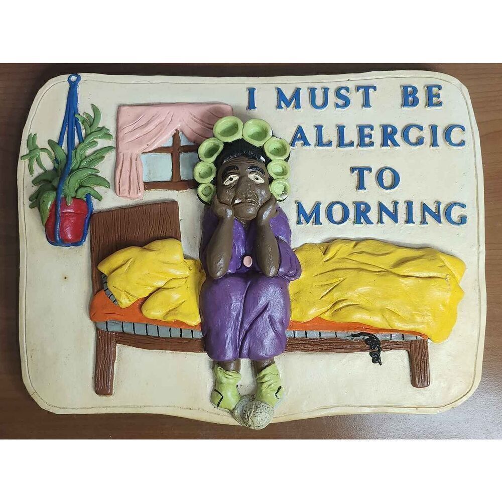 Vintage 3d Picture Plaque I Must Be Allergic To Mornings 12 X 9"